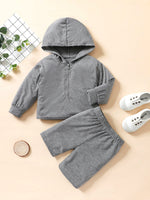 Toddler Kids Girls Grey Knitted Hoodie Long Sleeve Suit - PrettyKid