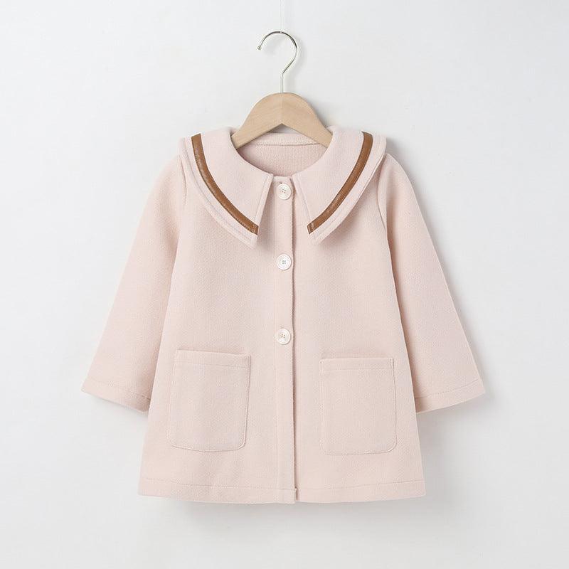 Toddler Kids Girls Pink Doll Collar Wool Coat Simple Coat - PrettyKid