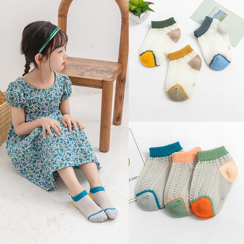 3PCS Summer Children's Hollow Striped Mesh Invisible Boat Socks - PrettyKid
