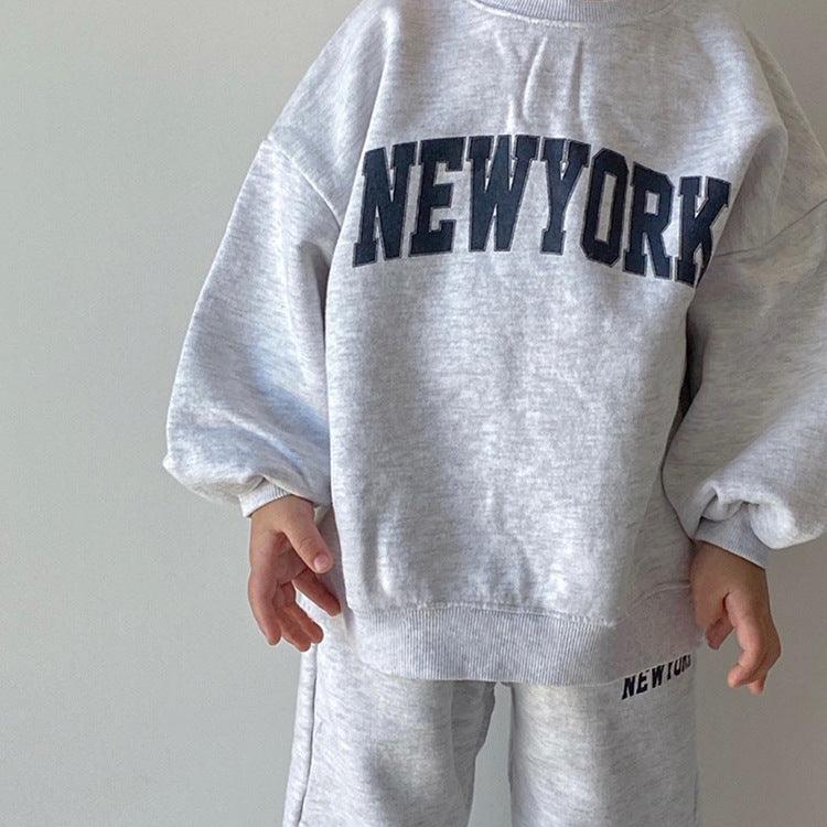 Toddler Kids Boys Girls Solid Color Letter Print Long Sleeve Pullover Sweatshirt Set - PrettyKid