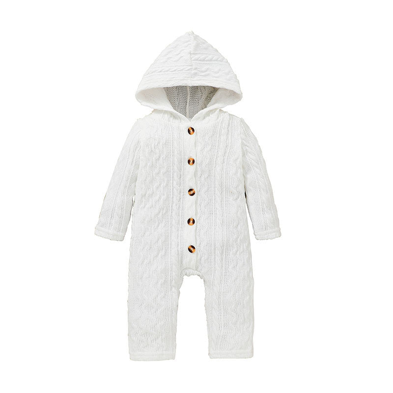 Baby Boys Solid Color Long Sleeve Hooded Jumpsuit - PrettyKid