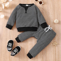 Toddler Kids Boys Girls Striped Round Neck Long Sleeve Pajama Suit - PrettyKid