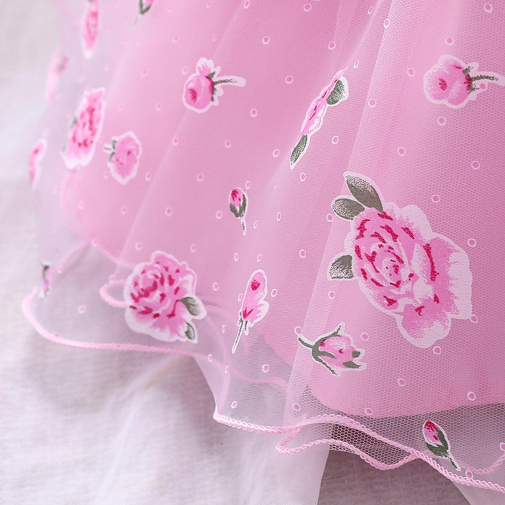 Baby Girls Flower-printed Pompous Gauze Princess Dress - PrettyKid