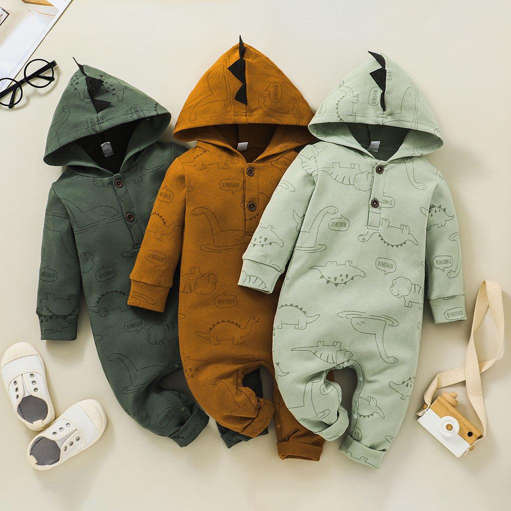 Baby Boys Solid Color Dinosaur Style Long Sleeve Jumpsuit - PrettyKid