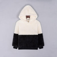 2021 Autumn Winter Children's Solid Color Contrast Multi Panel Hooded Furry Sweater - PrettyKid