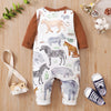Baby Boys Solid Colour Long Sleeve Bodysuit Animal Print Strappy Trouser Set - PrettyKid