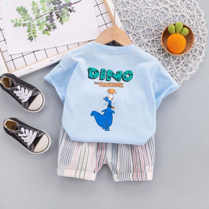 9months-3years Toddler Boy Sets Children's Clothing Suits Letters Cartoon Short-Sleeved T-Shirt & Striped Shorts - PrettyKid