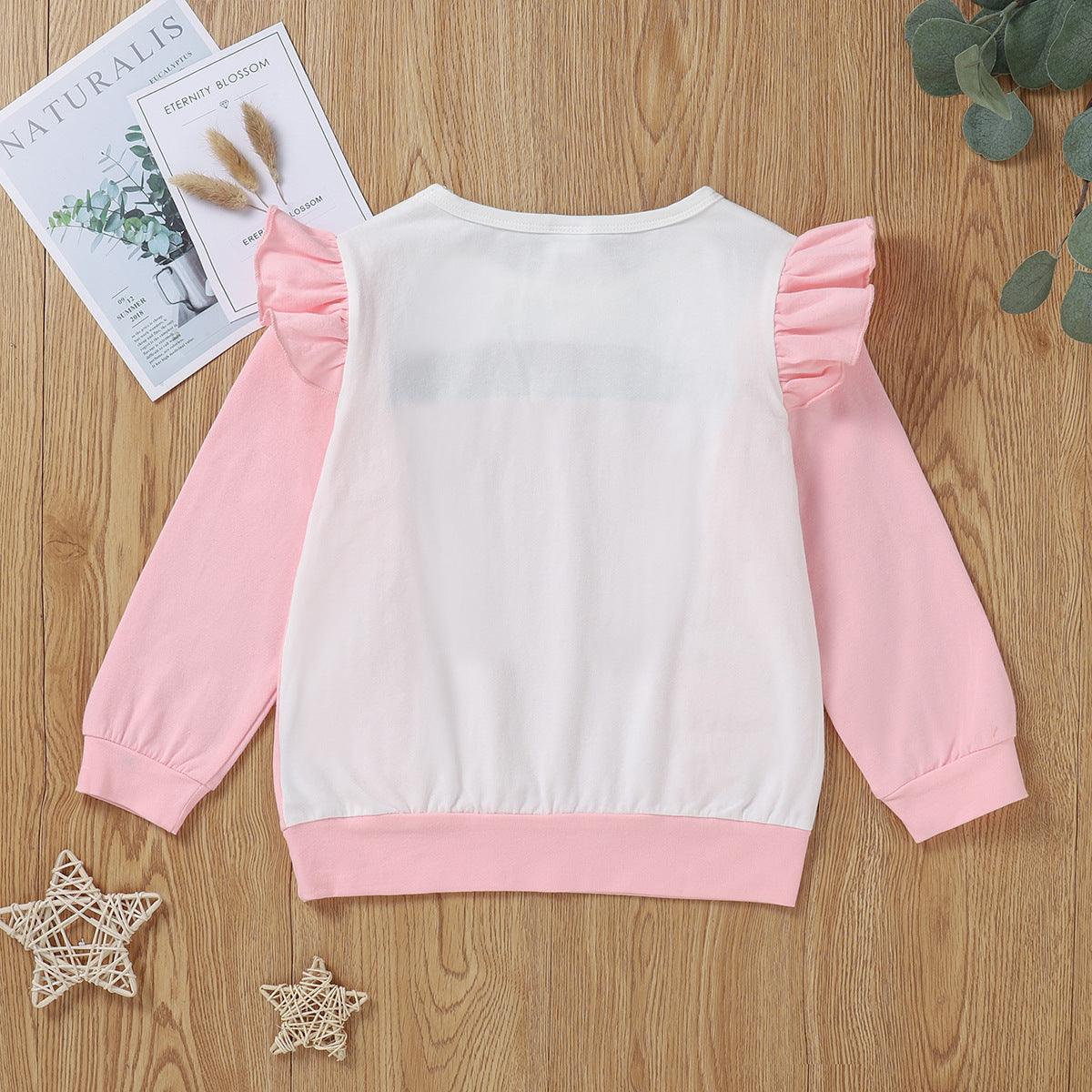 Toddler Kids Girls Solid Color Long Sleeve Ruffle Color Blocking Blouse - PrettyKid