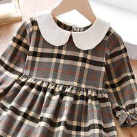 Children Girl's Doll Neck Plaid Long Sleeve Dress - PrettyKid