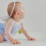 Baby Girl Plaid Printing Suspender Angel Wing Onesie Jumpsuit - PrettyKid