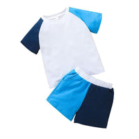 Toddler Kids Boys Summer Solid Color Contrast Short Sleeve Suit - PrettyKid