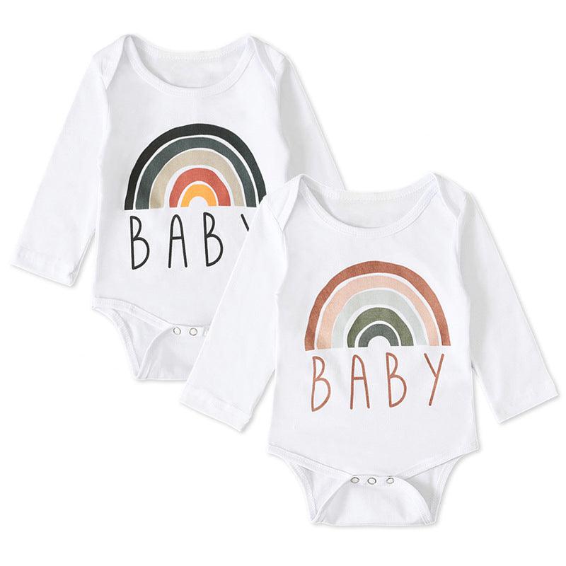 Baby Boys Girls Long Sleeve Rainbow Alphabet Print Jumpsuit - PrettyKid