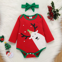 Baby Girls Christmas Deer Long Sleeved One-piece Dress Mesh Skirt Hair Band Suit - PrettyKid