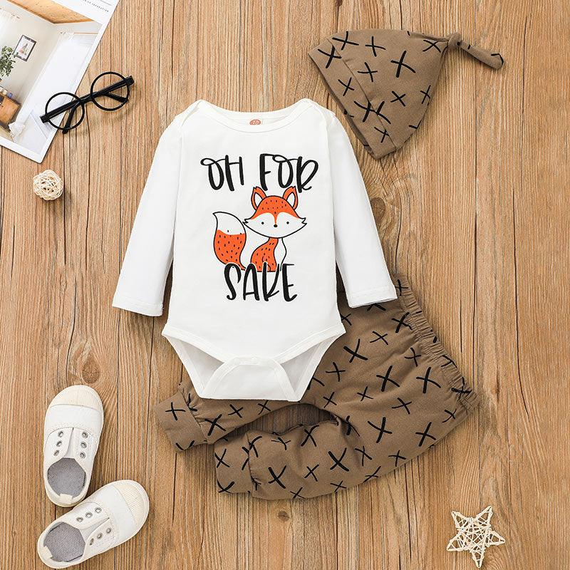 Baby Boys Girls Cartoon Fox Printed Long Sleeve Jumpsuit Pants Set - PrettyKid