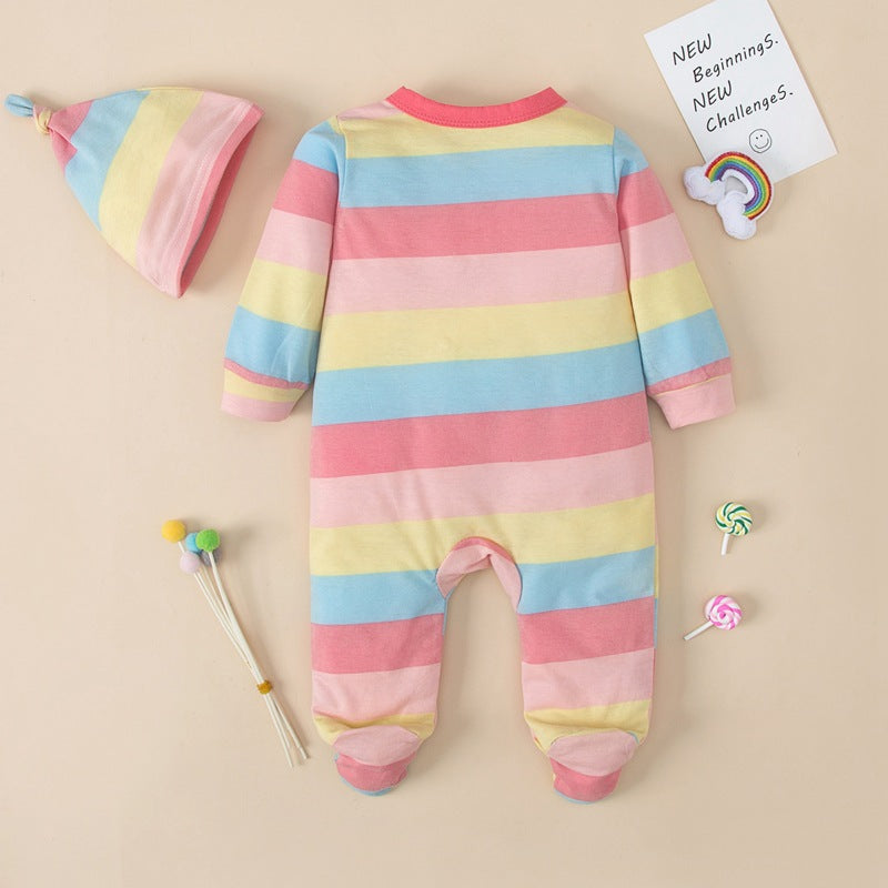 Rainbow Striped Wrap Leg Diagonal Baby Jumpsuit - PrettyKid