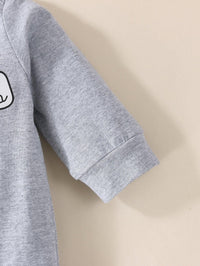 Baby Boys Girls Solid Color Cartoon Elephant Print Long Sleeve Jumpsuit Hat Set - PrettyKid