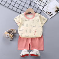 Two Piece Baby Short Tee and Bottoms Cartton Pattern Wholesale Vendors - PrettyKid