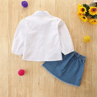 Toddler Kids Girls White Shirt Bow Denim Skirt Set - PrettyKid