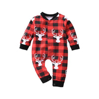 Children Cartoon Deer Head Christmas Print Plaid Long Sleeve Christmas Suit - PrettyKid