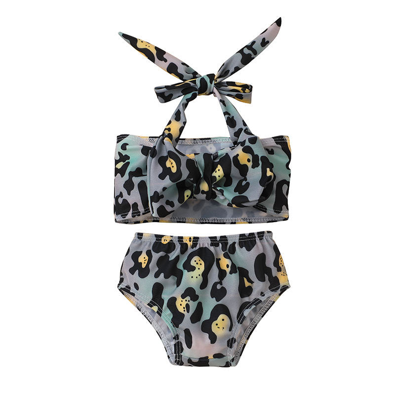 Toddler Kids Girls Leopard Fish Scale Printing Sling Split Swimsuit Swimming Set - PrettyKid