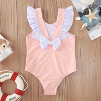 Pink Flounced Sleeve Bow Swimsuit - PrettyKid