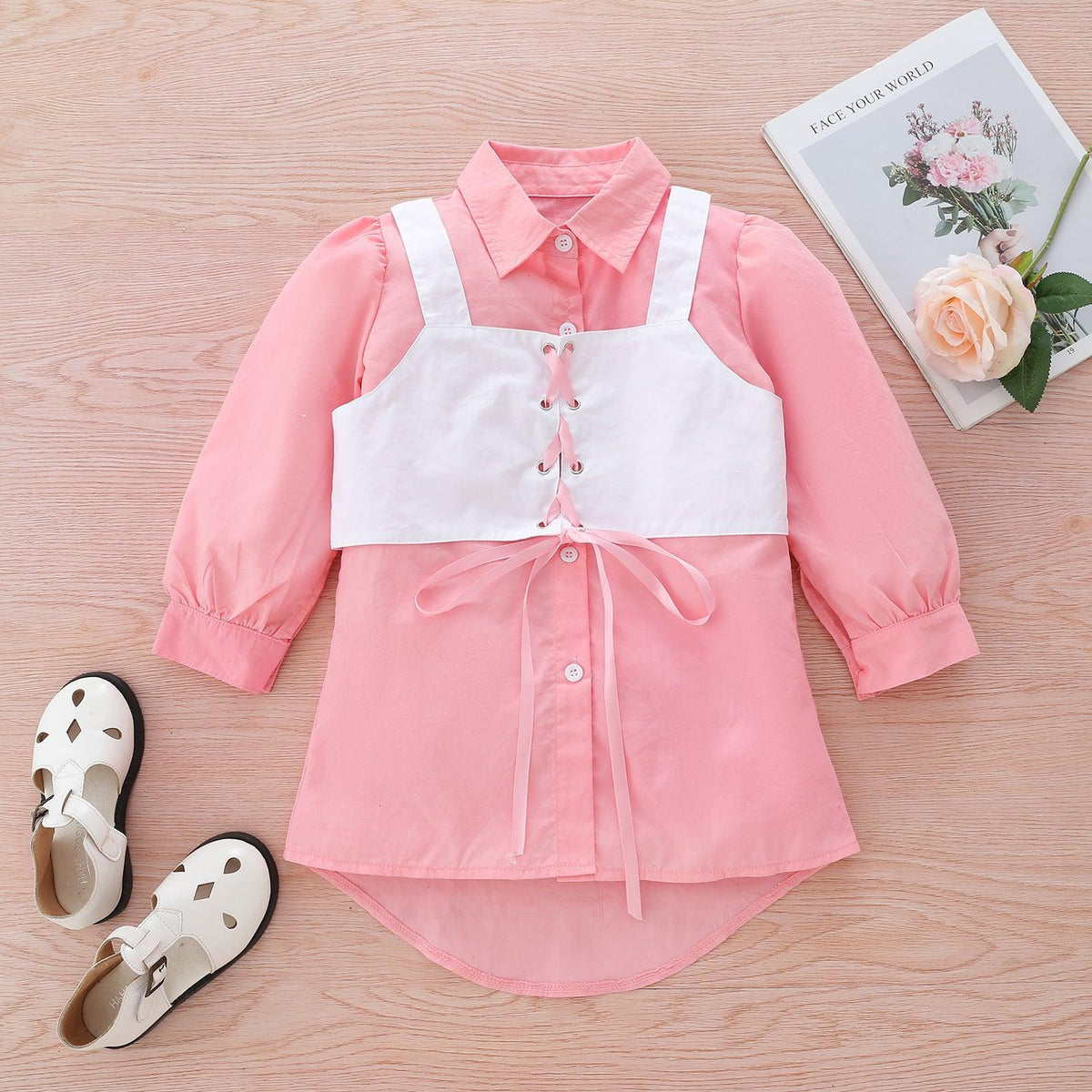 Toddler Kids Girls Solid Button Up Shirt Children's Boutique Clothing Suppliers - PrettyKid