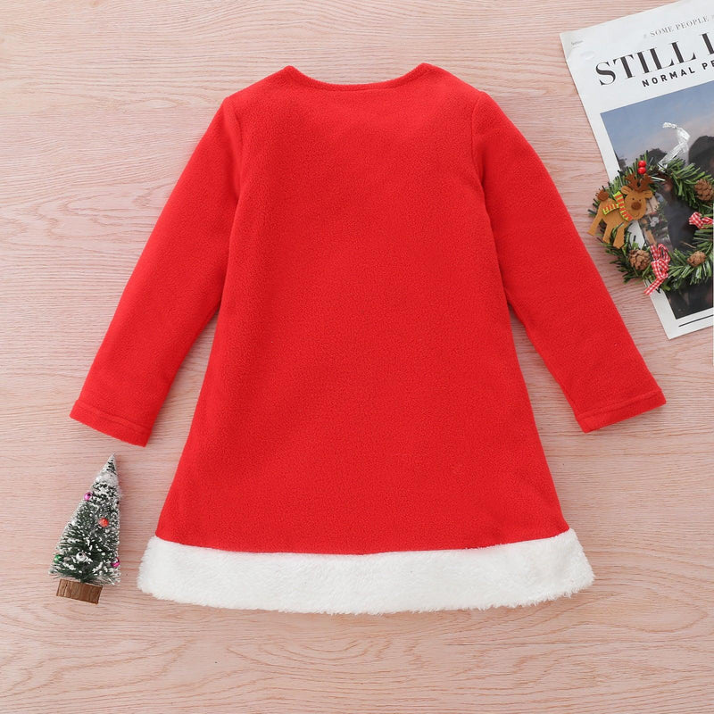 Toddler Kids Girls Doll Collar Red Long Sleeve Santa Dress Wholesale Girls Dresses - PrettyKid