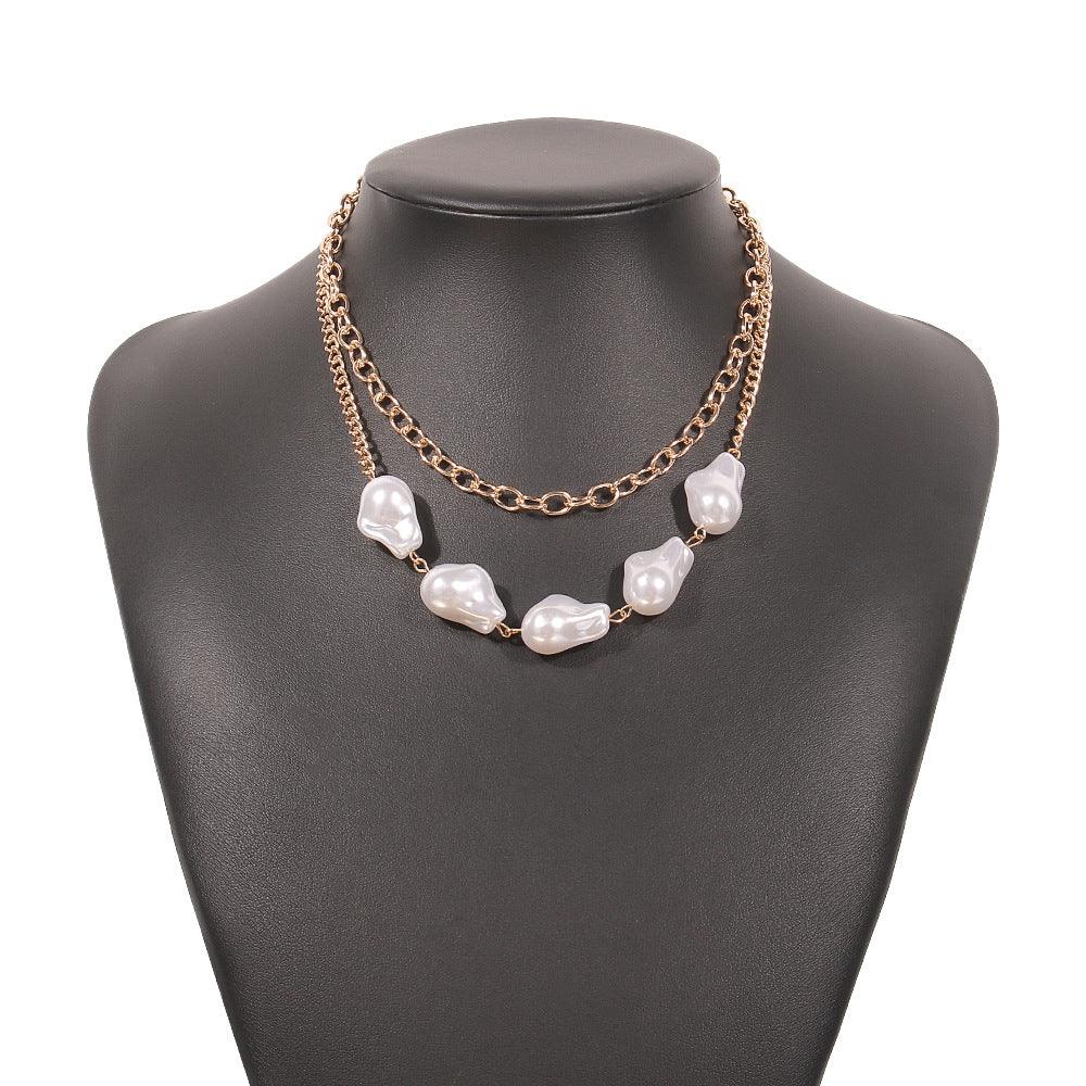 Female Baroque Shaped Pearl Necklace Alloy Chain Clavicle Chain - PrettyKid