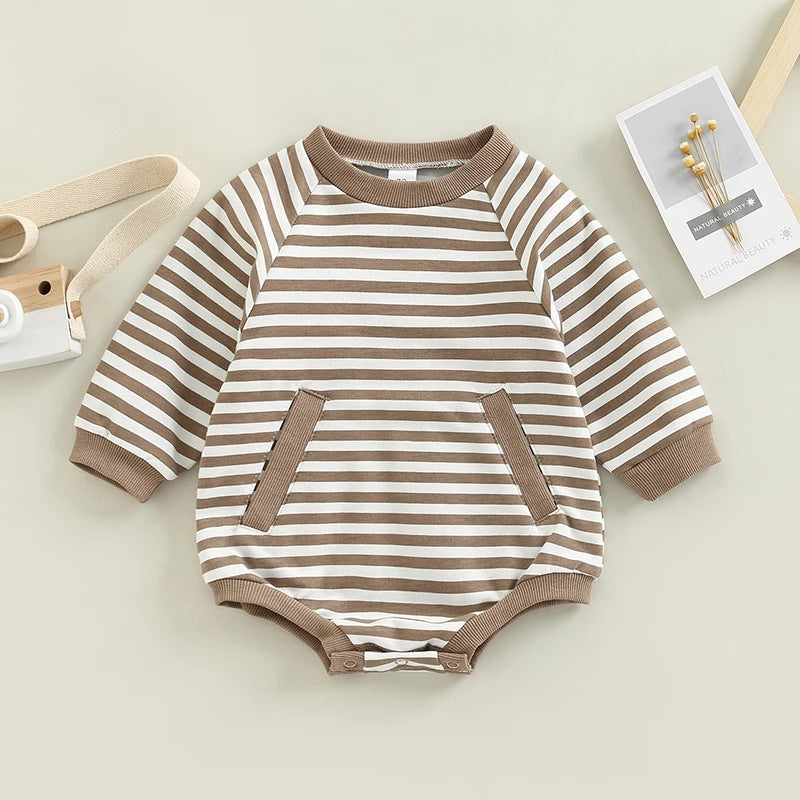 Baby Boys Pocket Stripe One-piece Crawl Suit - PrettyKid