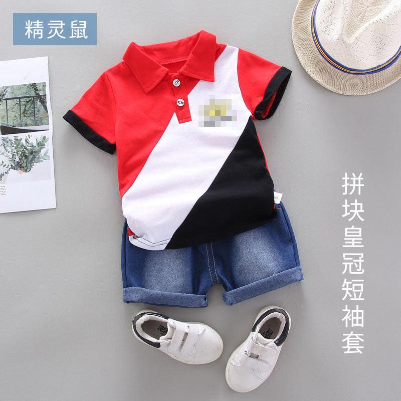 Polo Shirt Children's Suit Summer Contrast Splicing Short-sleeved T-shirt Boy's Suit