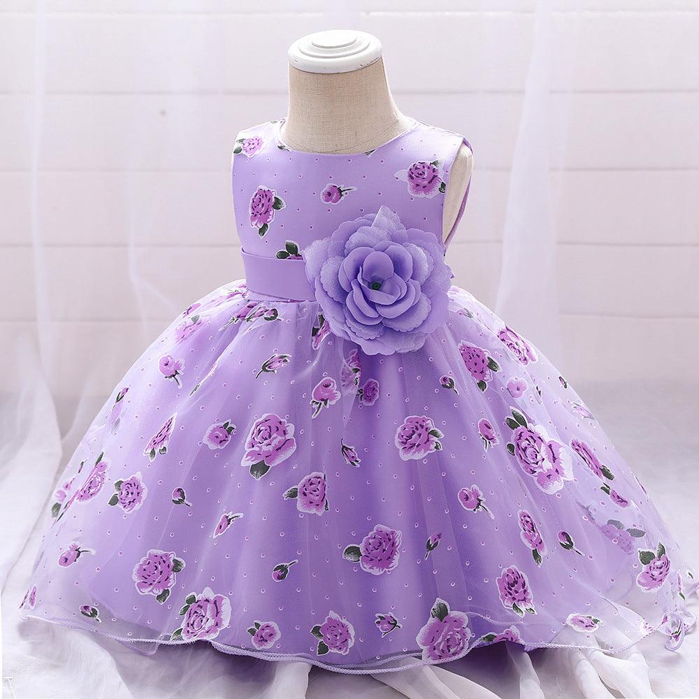 Baby Girls Flower-printed Pompous Gauze Princess Dress - PrettyKid