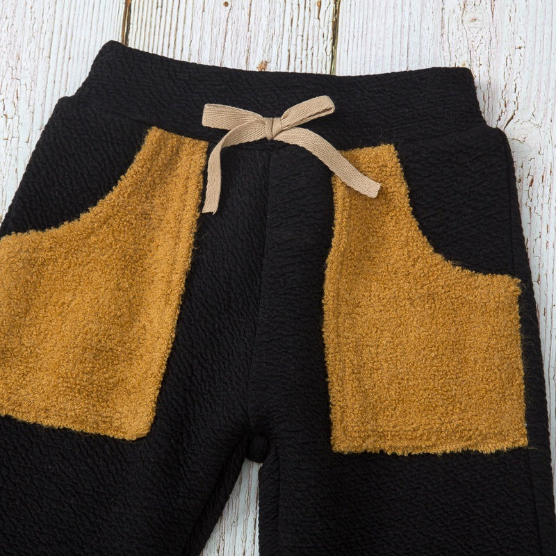 Toddler Kids Boys' Color Blocked Teddy Sweater Hooded Set - PrettyKid