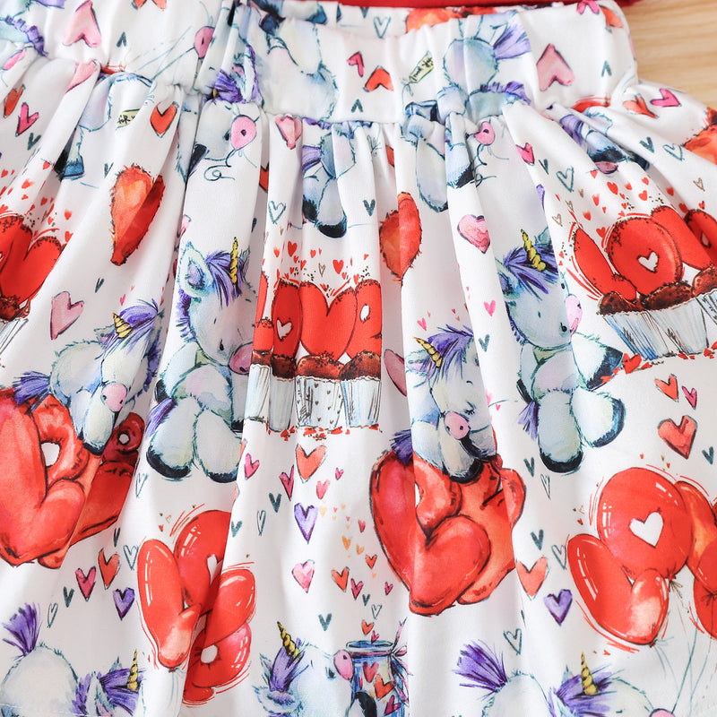 Toddler Kids Girl Solid Letter Love Print Long Sleeve T-Shirt Short Skirt Valentine's Day Set - PrettyKid