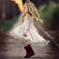 Toddler Children Girls' Long Sleeved Tassel Swallow Tail Lace Dress Princess Skirt - PrettyKid