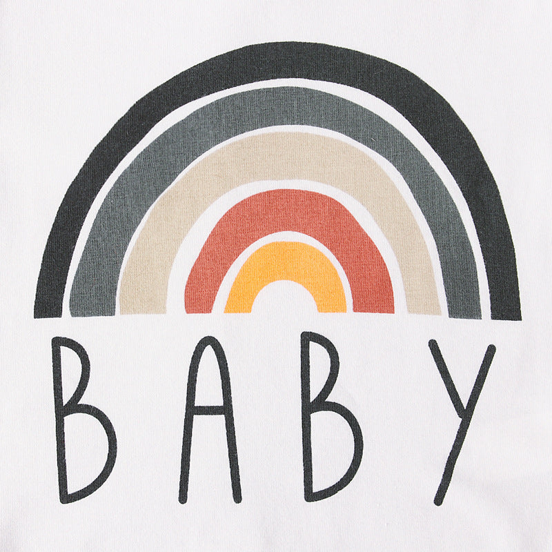 Baby Boys Girls Long Sleeve Rainbow Alphabet Print Jumpsuit - PrettyKid