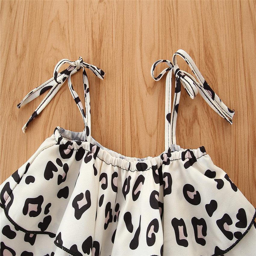 Toddler Kids Girls Leopard Suspender Top Denim Shorts 2pcs Set Wholesale Girls Boutique Clothing - PrettyKid