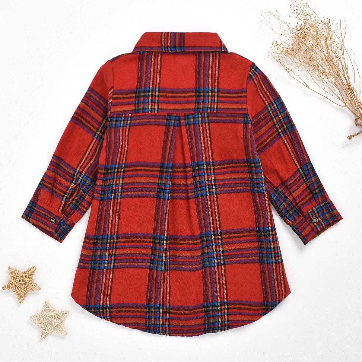 Boys Girls Long Sleeve Plaid Lapel Shirt Kids Wear Supplier - PrettyKid