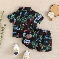 Infant Children's Short-sleeved Shirt+shorts Two-piece Set of Boys' New Printed Polo Collar Top Pants Set