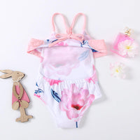 Toddler Kids Girls Summer Solid Color Suspender Flower Print Jumpsuit Swimsuit - PrettyKid