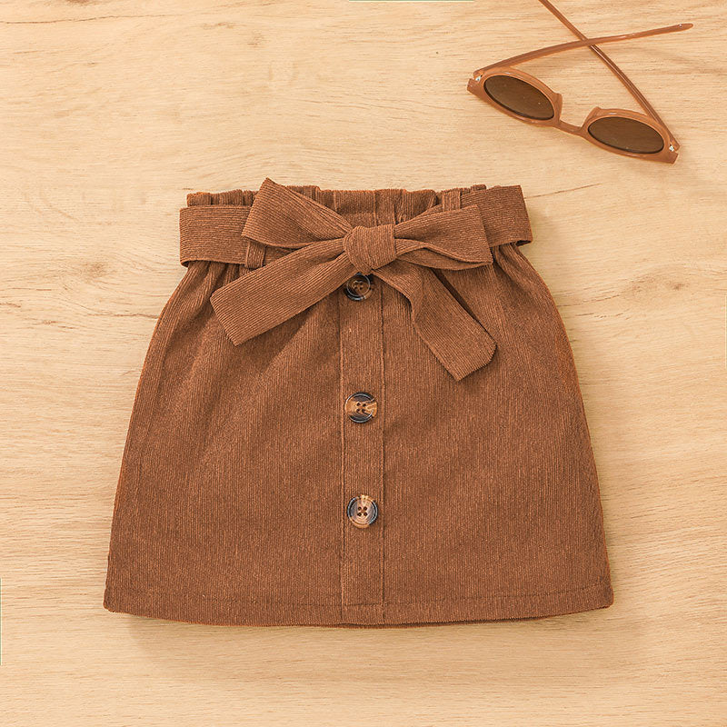 Toddler Kids Girls Printed Long Sleeve T-shirt Solid Skirt Set - PrettyKid