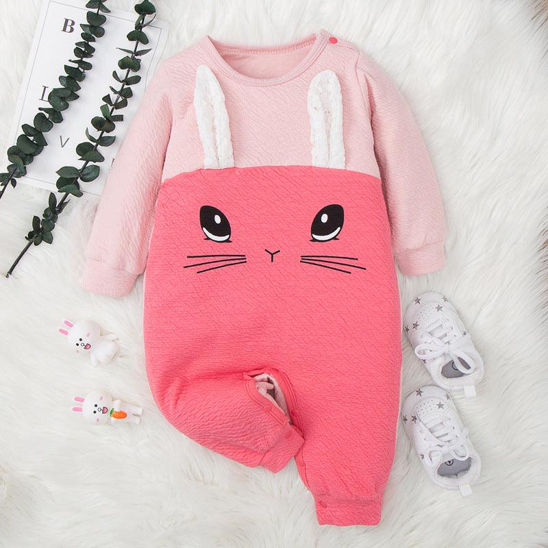 Baby Girl Solid Color Lovely Rabbit Jumpsuit - PrettyKid