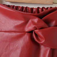 Children Girls PU Leather Red Pleated Skirt - PrettyKid