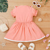 Toddler Kids Girl Solid Colour Short Sleeve Bow Ruffle Patchwork Dress - PrettyKid