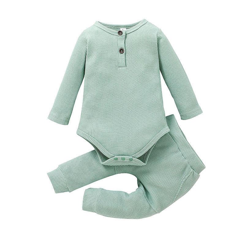 Baby Boys Girls Solid Color Knitted Striped Pullover Long Sleeve Set - PrettyKid