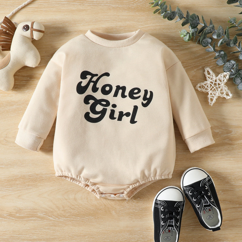 Honey Girls Letter Print Solid Color Long-sleeved Jumpsuit - PrettyKid