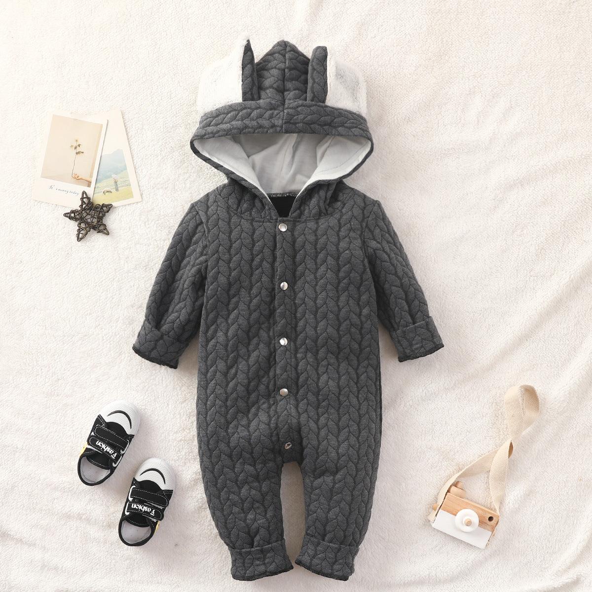 Baby Boys Girls Solid Color Lovely Ears Long Sleeve Hooded Jumpsuit - PrettyKid