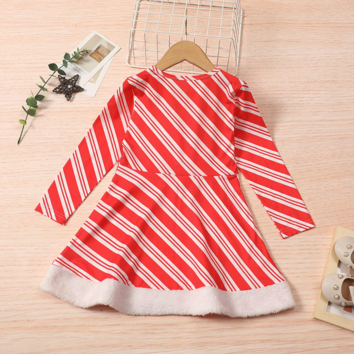 Toddler Kids Girls Striped Christmas Long Sleeve Dress Best Wholesale Childrens Clothing - PrettyKid