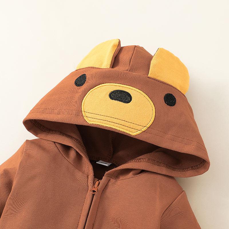 Baby Cartoon Bear Zipper Hoodie Long Sleeve Jumpsuit - PrettyKid