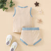 Baby Boys Solid Color Stitched Sleeveless Vest Triangle Short Suit - PrettyKid