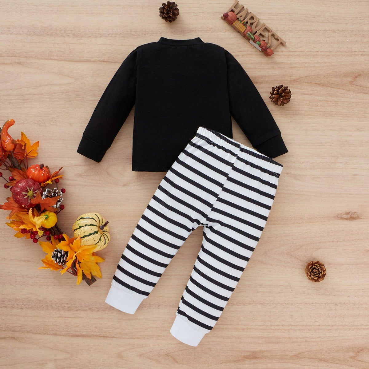 Toddler Kids Solid Letter Print Top Stripe Pants Set - PrettyKid